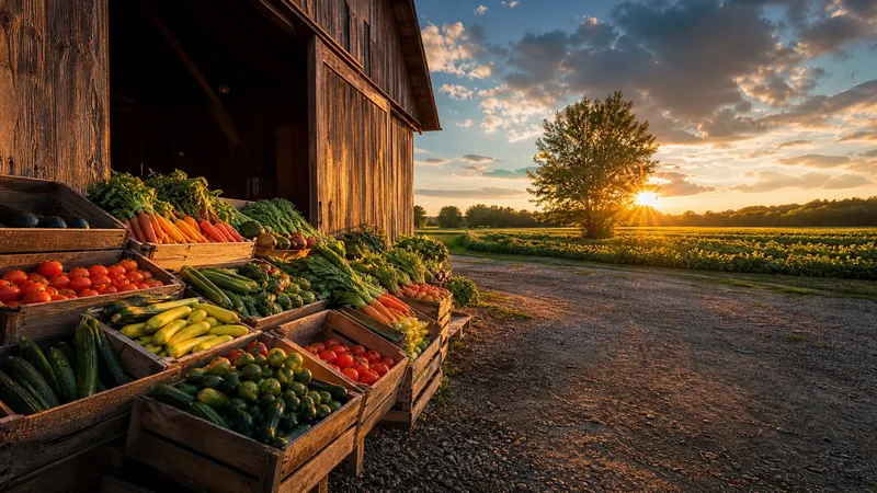 Farm stand with crates of produce beside a barn, How to Start a U-Pick, Orchard or Agritourism Business in Michigan