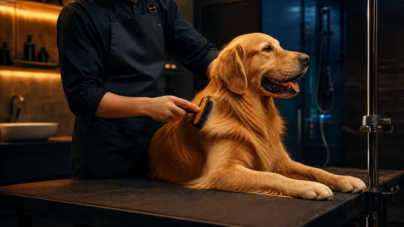 Groomer brushing a calm dog on a grooming table, How to Start a Dog Breeding or Boarding Kennel in Michigan