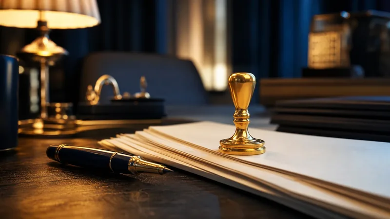Embossing seal, pen and documents on a desk, Michigan City Business Licenses